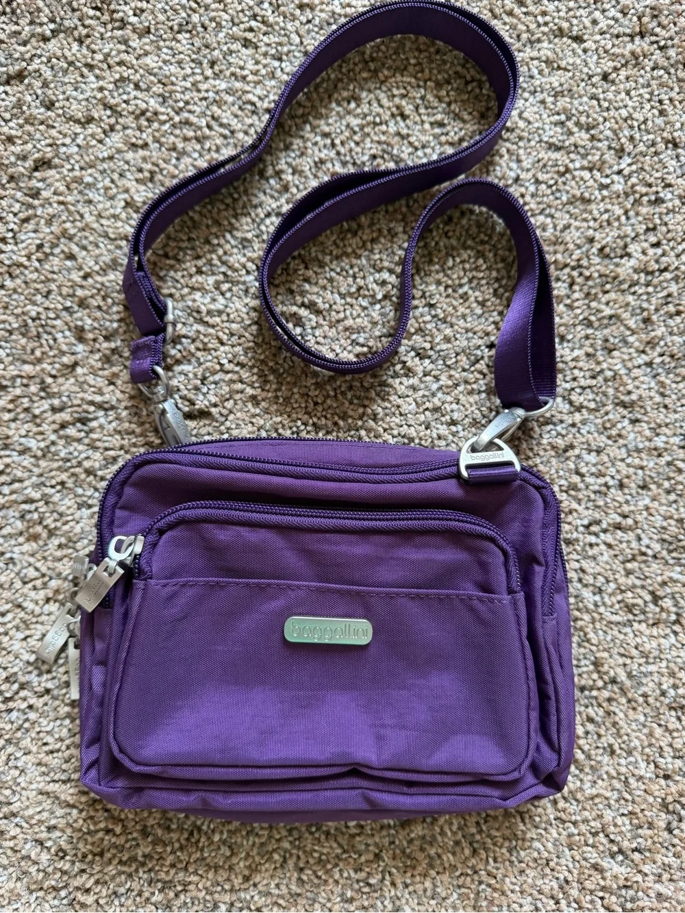 BAGGALLINI Plum Purple Nylon Zippered Crossbody Shoulder Bag